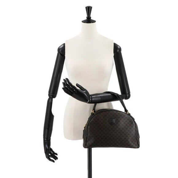 CELINE Macadam Hand Bag PVC Leather Black Brown Purse - Picture 1 of 16